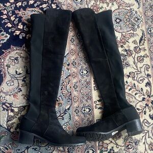 Stuart Weitzman Reserve Over the Knee Boot Black Suede Block Heel size 6.5